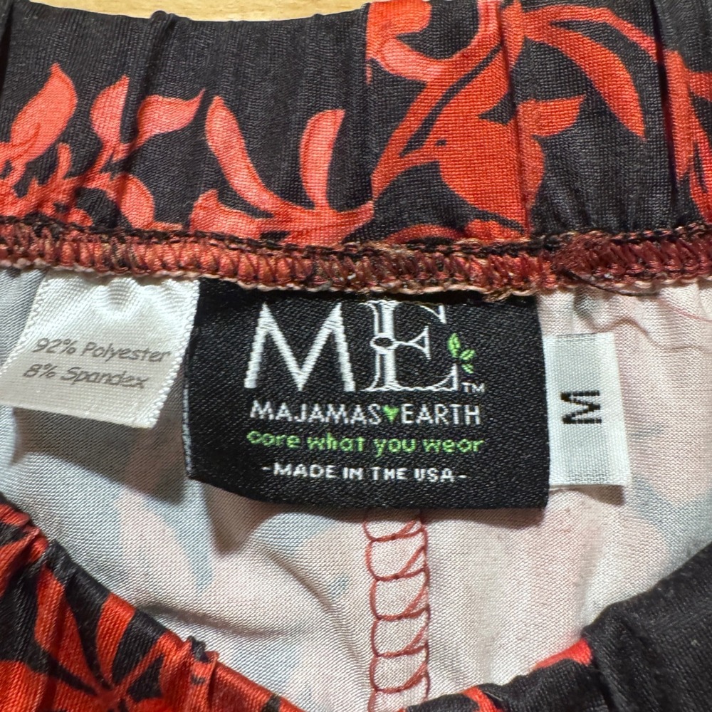 MAJAMAS EARTH Floral Pajama Pants Black Red Polka Dot‎ Trim Lounge Sleep M - Picture 2 of 7